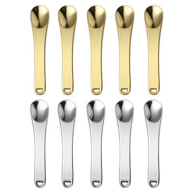 China Metal Cosmetic Luxury Facial Massage Tools 60mm Small Mini Gold Cosmetic Spoon Mask Cream Spatula for sale