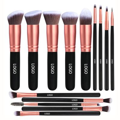 China Angular Blush Wholesale 14 Pcs Makeup Brushes With Pink Base Custom Bag Logo Brushes Cosmetic Makeup Brush Set for sale