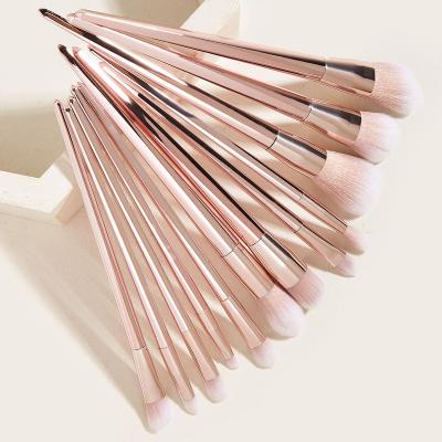 China Angular Blush Rose Gold Label 12pcs Eyelash Fan Brush Makeup Brush Natural Hair Metal Vegan Custom Private 10 Pieces Makeup Brush Set for sale