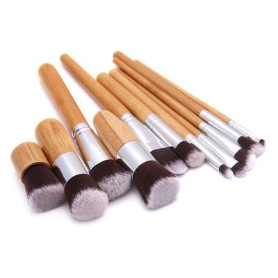 China Angular Blush Wholesale Travel Mini Bamboo Handle Makeup Brush Set High Quality Blending Brush Set 11pcs for sale