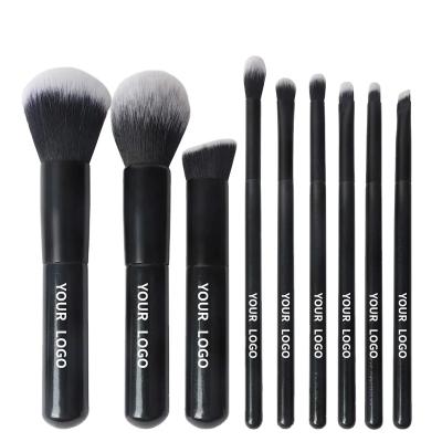 China Angular Blush 9pcs Private Label Wood Handle Pro Make Up Brush Low Moq Cruelty Free Synthetic Custom Logo Vegan Black Makeup Brush Set for sale