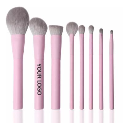 China Angular Blush Hot Sale 8pcs Wooden Soft Vegan Wooden Soft Handle Custom Logo High Quality Private Synthetic Pink Makeup Brush Set Cruelty Free for sale