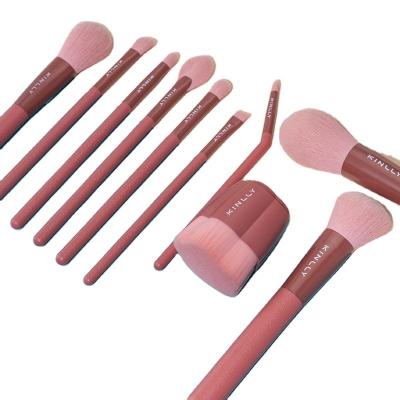 China Angular Blush Pink 10Pcs Daily Wholesale Make Up Brush Custom Logo Private Label Cosmetic Makeup Brush Set for sale