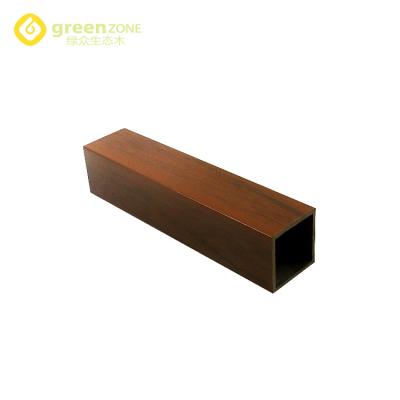 China Waterproof Mahogany Square Hollow Wood Grain PVC Co-Extrusion Timber Exterior Tube for sale