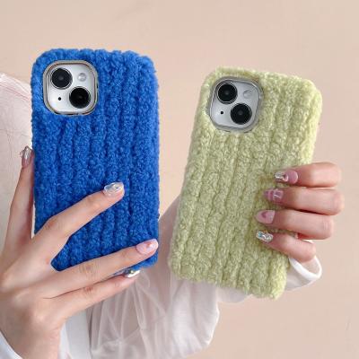 China Shockproof Hot selling colorful Plush phone case suitable for iPhone 15, 14, 13, 12, 11 promax feeling comfortable for sale