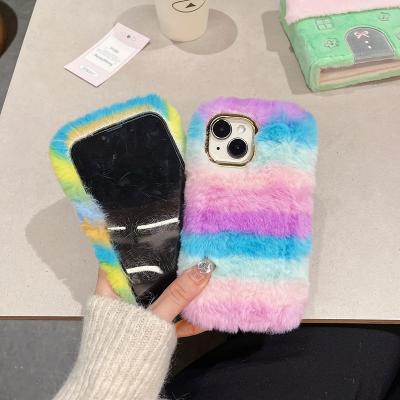 China Shockproof Fashion Rainbow Plush Phone Case Suitable for iPhone 15/14/13/12/11promax Silicone 6/7/8P Soft Case for sale