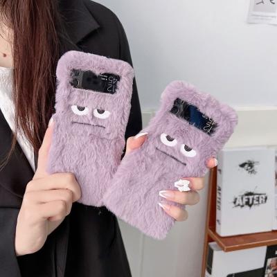 China Shockproof Purple funny expression suitable for Samsung ZFlip3 plush phone case foldable screen ZFlip4 plush iphone case for sale