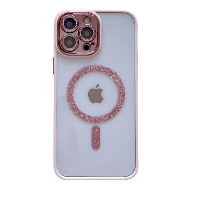 China Shockproof Sparkling powder with lens film magnetic absorbing acrylic phone case suitable for iPhone 15/14/13/12/11promax for sale