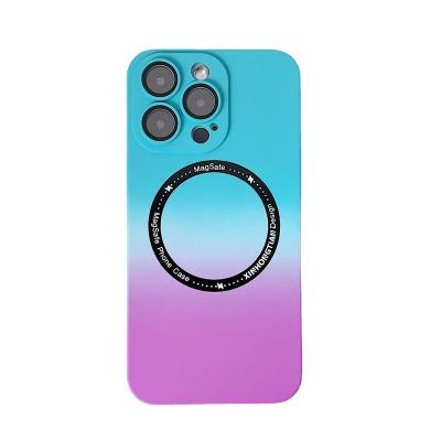 China Shockproof Dual color gradient frosted magnetic phone case suitable for iPhone 14/13/12/11 promax with lens film manufacturer wholesale for sale