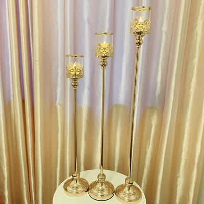 China Europe styple tall gold rim candle holder metal hurricane glass centerpiece for wedding decoration for sale