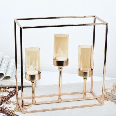 China Table decoration customize creative gold geometric square candle holder for wedding table centerpieces for sale