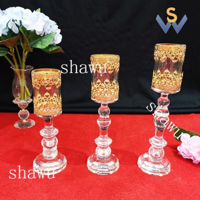 China New Europe Gold Covered Crystal Glass Cylinder Votive Candle Holder Wedding Centerpiece for sale