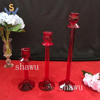 China Europe red glass crystal candle holders set of 3 for table wedding centerpieces for sale