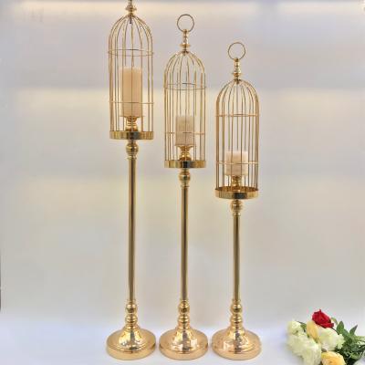 China Europe styple wholesale gold metal birdcage candle holder floor candle holder for event party for sale