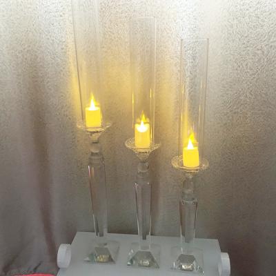 China Europe styple wholesale clear crystal pillar tea light candle holders for party wedding decoration for sale