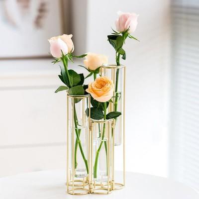 China wedding event concert SWS036 house wedding cheap glass flower vase with gold metal stand for table decoration for sale