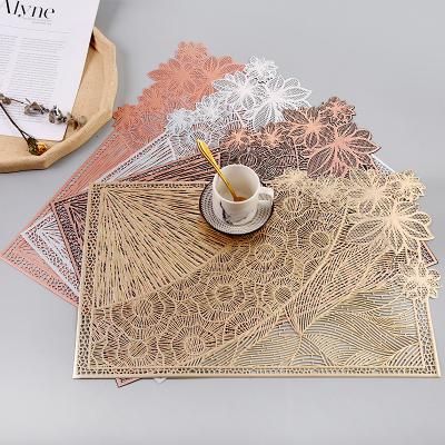 China Eco-Friendly Sustainable Promotional Hollow Silicone Woven Plastic Dining Table Mat PVC Flower Leaf Dish SWMT102 for sale