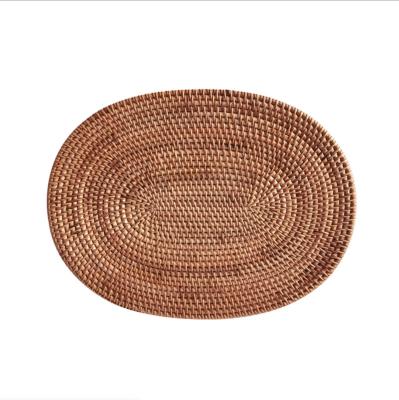 China Bohemian PlateO116 Sustainable Stylish Round Oval Shape Rattan Charger Dishes For Tableware for sale