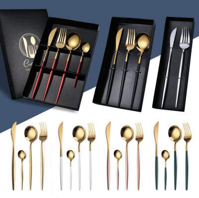 China Portable Portugal Style Viable Flatware Colors Handle Spoon Fork Knife Stainless Steel Cutlery Set For Christmas Gift for sale