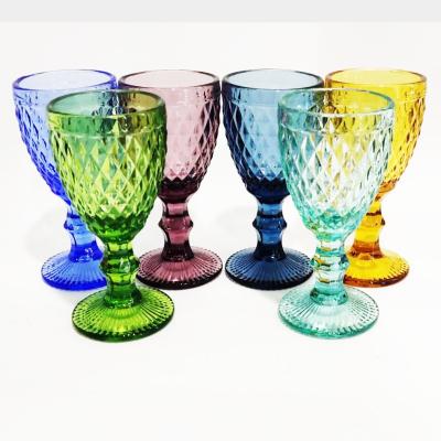 China Luxury Multi Colored Goblet Goblet Drinking Wine Glass Light Green Blue Purple Amber Burgundy for sale