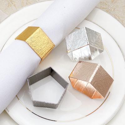 China Viable Modern Silver Black Color Hexagon Polygonal Ring Geometric Metal Napkin Buckle Napkin SWN171 for sale