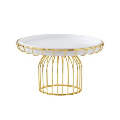 China Simple Design Gold Cake Stand With White Cover Lid Dish For Party Home Decorative for sale