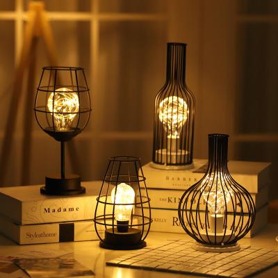 China Eco-friendly SWS511 Iron Table Lamp with Cage Lampshade Gift Night Desk Light for Living Room Office Cafe Restaurant for sale