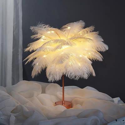 China Europe styple romantic ostrich feather led light lamp with remove control shade for christmas gifts for sale