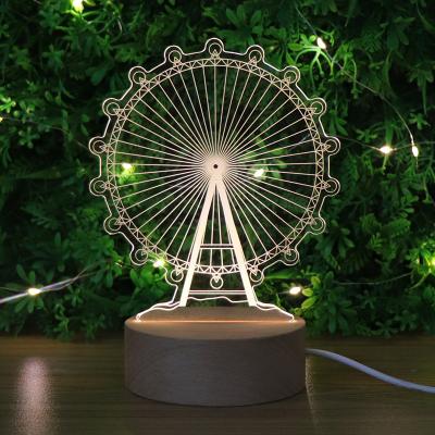 China Modern Ferris Wheel Shape Wooden Acrylic Lamp USB Mood Lamp LED Night Light for Room Decoration for sale