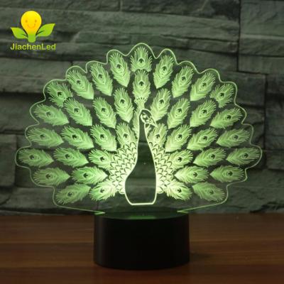 China Hot Selling Eco - Friendly Peacock 3D Black Base Usb Table Light , Led Bedside Desk Lamp for sale