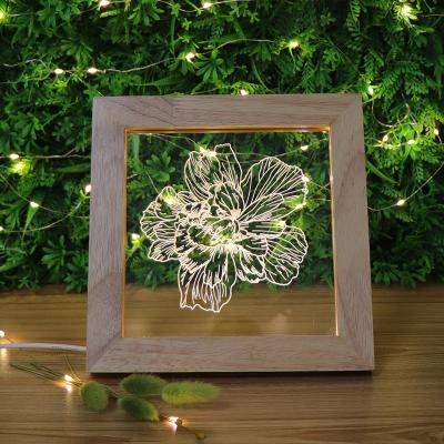 China Modern Custom Hot Selling Electric Gift Flower Frame 5V USB Charging Desk Lamp Acrylic Wooden Led Night Light for sale