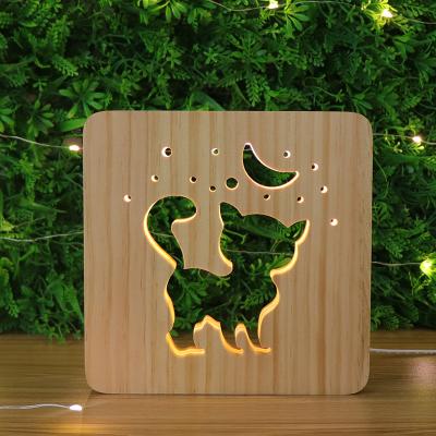 China Zhongshan Modern Hot Selling Led Wooden Night Light Usb Rechargeable Cute Animal Bedside Lamp For Kids Bedroom Decor for sale