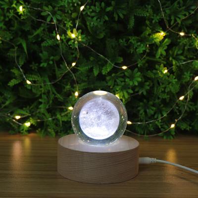 China Modern New Style Wood Base LED Table Lamp 3D Crystal Night Light For Kids Room for sale