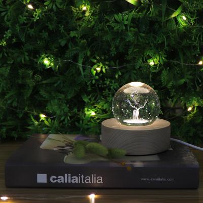 China Bedside 2020 New Style Room Crystal Ball LED Mood Lamp 3D Electronic Present Night Light Wooden Base For Bedroom Decor for sale