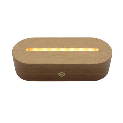 China Wholesale Modern Oval Led Low Battery Lamp Holder Night Light Wood Base For Acrylic Plate for sale