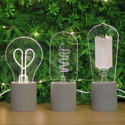 China Modern New Arrival Acrylic Table Lamp Cement Base 3D LED Night Light With USB Cable Button Switch For Home Decor for sale