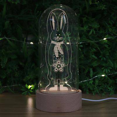 China Modern Hot Sale Acrylic 3D Table Lamp USB Mood Light With Led Wooden Base Glass Dome Night Light for sale