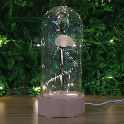 China China Party Lamp Oval Clear Glass Dome Led Night Light With Wooden Base Acrylic Sheet For Decoration for sale