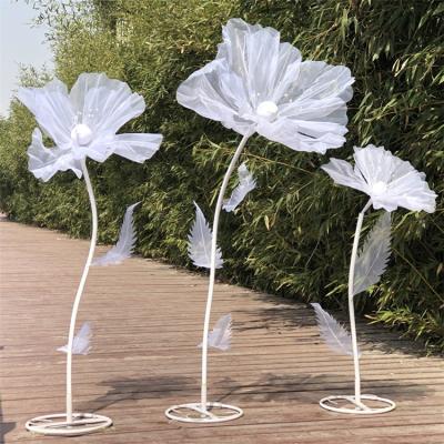 China Wedding Party Event Decoration Artificial Giant Flowers With Stem Holder Mesh Organza Flower Decoration For Wedding Event Stage for sale