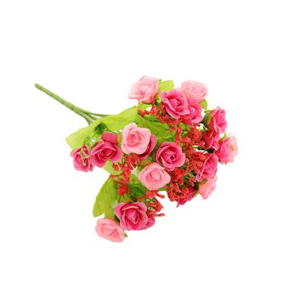 China Wholesale 21 Head Artificial Flower Wedding Party Event Decoration Small Rose Bud Silk Bouquet for Wedding Party Table Decoration for sale