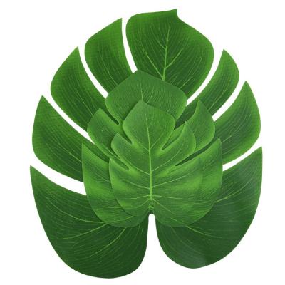 China Hawaiian Theme Table Jungle Luau Party Artificial Tropical Green Palm Leaf Decoration Wedding Party Event Decoration Set of 12 for sale