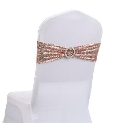 China Wedding Party Event Decoration Sequin Chair Bow Spandex Elastic Band Twist Tie Chair Cover For Wedding Banquet Decoration for sale