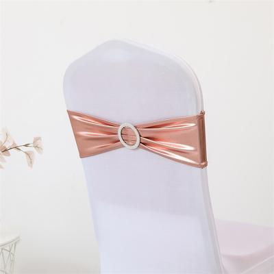 China Wedding Party Event Decoration Stretch Wedding Spandex Chair Sash Tie With Band Chair Cover Bow With Buckle For Event Banquet Decoration for sale