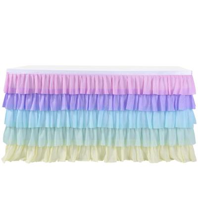 China Wedding Party Event Decoration Wedding Birthday Party Rainbow Ruffle Table Trimming Decoration Tulle Tutu Chiffon Table Skirts for sale