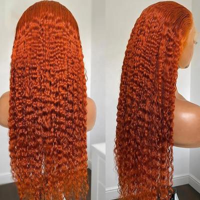 China Body Wave 350 Water Wave Hair Wig Ginger Orange Colored Mink Brazilian Virgin Hair Transparent Lace Front Wig For Black Women for sale