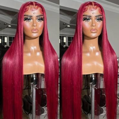 China Cheap 100% Colored Women Frontal Human Hair Wig For Virgin Burgundy Lace Front Human Hair Wig 12A Raw Body Wave Brazilian Lace Wig for sale