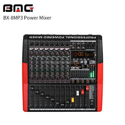 China Karaoke Mixer BMG High Quality Professional Digital Audio Mixer 8 Channel Powered Mixer With 350w*2 Amplifier Mixer Blueteeth USB Function for sale