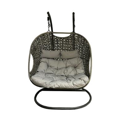 China Contemporary cheap outdoor furniture excellent price quality 2 seater hanging chairs swing double egg standing hanging wicker chair for sale