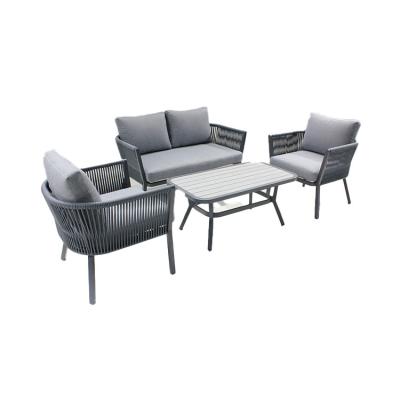 China Good Quality Comfortable Hot Selling Cafe Sofa Sets Aluminum Outdoor Rope Patio Garden Wicker Furniture Sets With Aluminum Table for sale