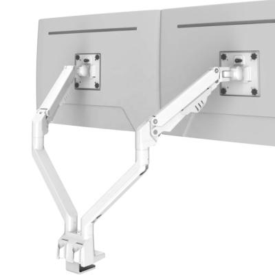 China LOUEVED Aluminum Adjustable Desk Mount White Arms VESA Bracket Dual Shock Absorber Stand Holder For Up To 32 Inch Computer Monitors for sale